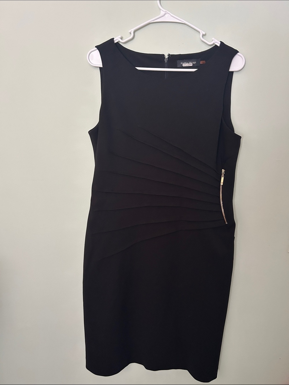 Ivanka Trump Black Sleek Midi Sheath Dress with Side Zip Detail